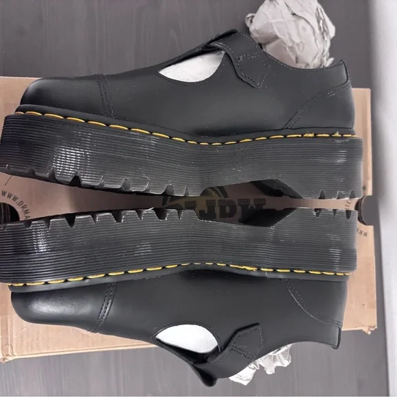 Dr. Martens Black Bethan Shoes with Yellow Stitching - Picture 4 of 5